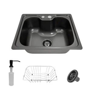 Cuba Pia Gourmet Cozinha Preta Inox 50x40 Acessórios Tubrax