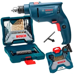 Furadeira Industrial Impacto 3/8 Reversão 450W gsb 450RE + Estojo 30 Peças X-Line bosch