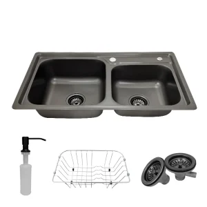 Cuba Pia Dupla Cozinha Gourmet Preta Inox Acessórios Tubrax
