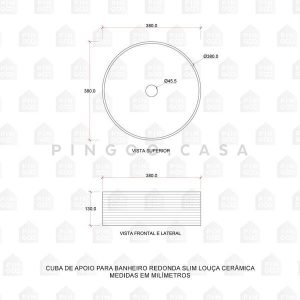 Cuba De Apoio Para Banheiro Redonda Slim Louça Cerâmica 38 cm Labradorita pingoo.casa - Branco - Image 3