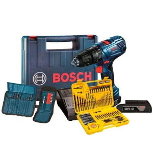 Parafusadeira/Furadeira de Imp. 1/2 Pol. 2 Bat. com Acessórios Bosch GSB180-LI-AC + Jogo de Brocas e Bits 110 Peças FG8908 – BOSCH-K816